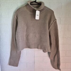 Elodie Taupe Cowl Neck Sweater Basic Core Crop Quiet Luxury